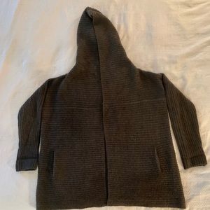 large dark grey oversized cardigan with hood
